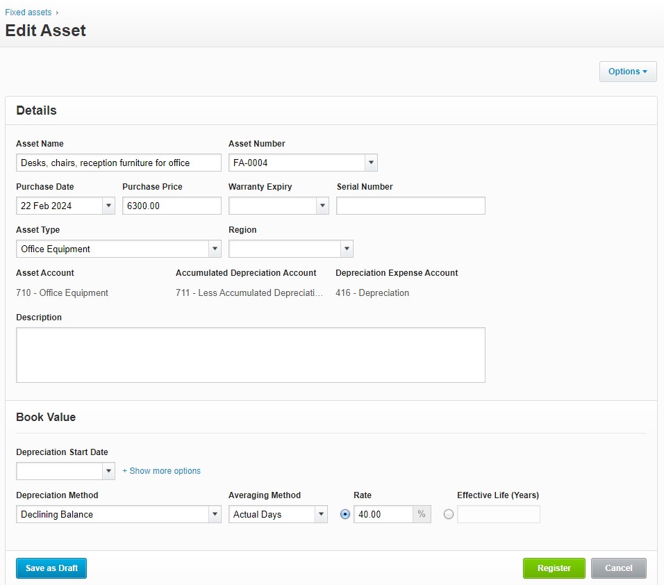 a fixed asset in Xero