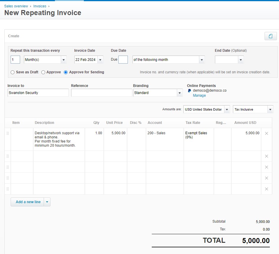 create repeating invoices in Xero