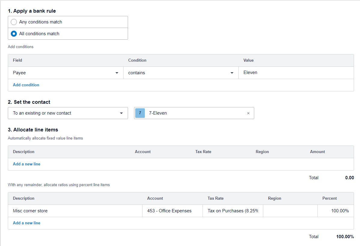 edit a bank rule in Xero